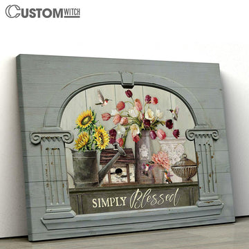 Simply Blessed Tulip Sunflower Hummingbird Canvas Art - Bible Verse Wall Art - Wall Decor Christian