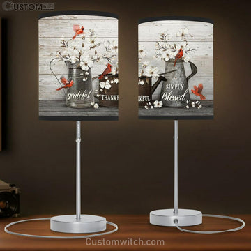 Simply Blessed White Flowers Red Cardinals Table Lamp Art - Bible Verse Lamp Gift - Christian Bedroom Decor