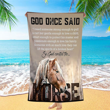 So God Created The Horse Beach Towel - Perfect Gift For Vets &amp; Horse Lovers! - Christian Beach Towel Decor
