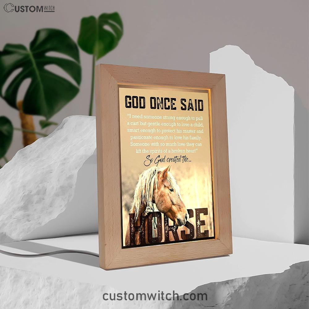 So God Created The Horse Frame Lamp Art - Perfect Gift For Vets &amp; Horse Lovers! - Christian Night Light Decor