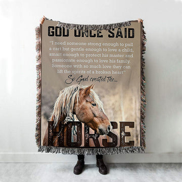So God Created The Horse Woven Throw Blanket - Perfect Gift For Vets &amp; Horse Lovers! - Christian Woven Throw Blanket Decor