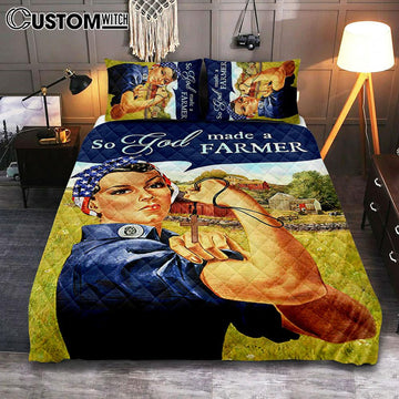 So God Made A Farmer Quilt Bedding Set Bedroom - Christian Quilt Bedding Set Prints - Bible Verse Quilt Bedding Set Art