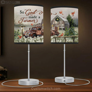 So God Made A Farmer Red Cardinal Old Truck Wooden Cross Table Lamp Art - Bible Verse Lamp Gift - Christian Bedroom Decor