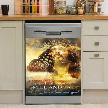 Sometimes I Jusst Look Up Smile And Say Jesus Dishwasher Cover, Jesus Dishwasher Wrap, Christian Kitchen Decoration