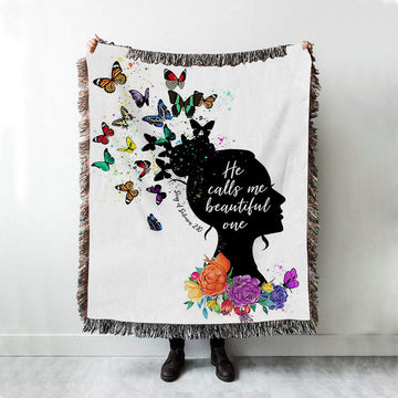 Song Of Solomon 2 10 Woven Blanket - He Calls Me Beautiful One Throw Blanket - Encouragement Christian Gifts For Women, Teens, Girls