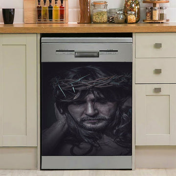 Spiritual Jesus Christ With Crown Of Thorns Dishwasher Cover, Religious Dishwasher Wrap, Christian Kitchen Decoration