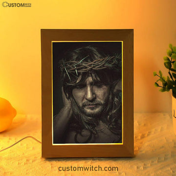 Spiritual Jesus Christ With Crown Of Thorns Frame Lamp Prints - Religious Frame Lamp Art - Christian Decor