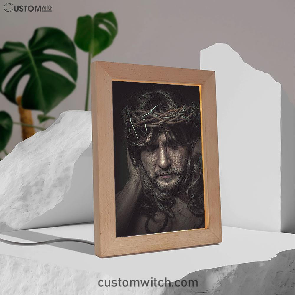 Spiritual Jesus Christ With Crown Of Thorns Frame Lamp Prints - Religious Frame Lamp Art - Christian Decor