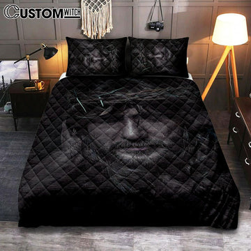 Spiritual Jesus Christ With Crown Of Thorns Quilt Bedding Set Prints - Religious Quilt Bedding Set Art - Christian Cover Twin Bedding Decor