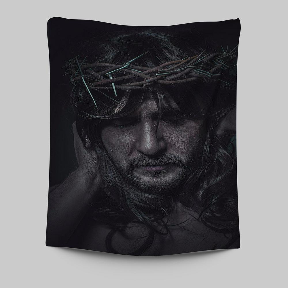 Spiritual Jesus Christ With Crown Of Thorns Tapestry Prints - Religious Tapestries Wall Hanging Art - Christian Wall Decor