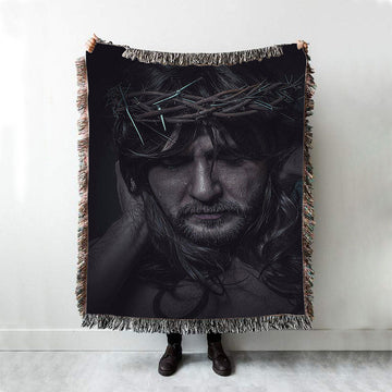 Spiritual Jesus Christ With Crown Of Thorns Woven Blanket Prints - Religious Woven Blanket Art - Christian Boho Blanket