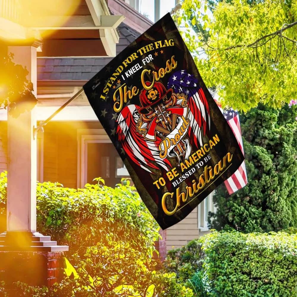 Stand For The House Flag Kneel For The Cross Christian Firefighter House Flag, Outdoor Religious Flags, Christian Flag, Scripture Flag, Garden Banner