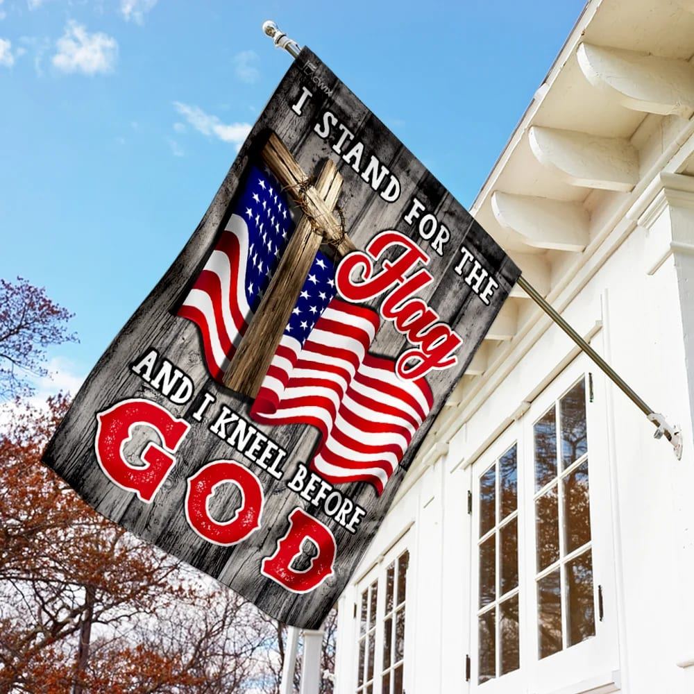 Stand For The House Flags Kneel Before God Christian American House Flags, Christian Flag, Scripture Flag, Garden Banner