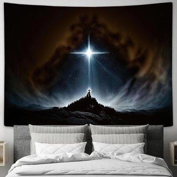 Star Is Shining Jesus Christs Christmastime Manger Tapestry Pictures - Faith Art - Christian Tapestry Wall Art Decor
