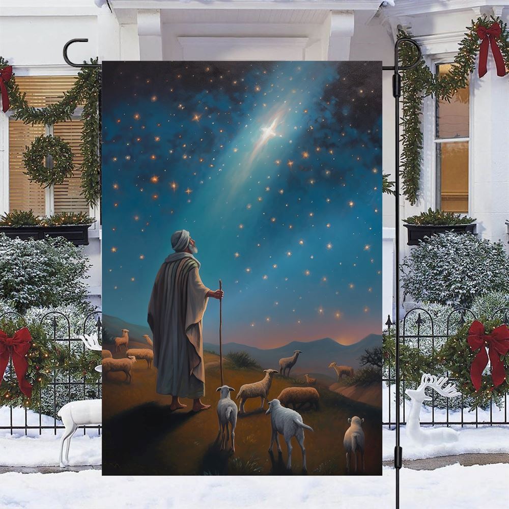 Starlit Journey to Bethlehem With Shepherd&#39;s Flag, Christian Christmas House Flag, Christmas Outdoor Decor Ideas