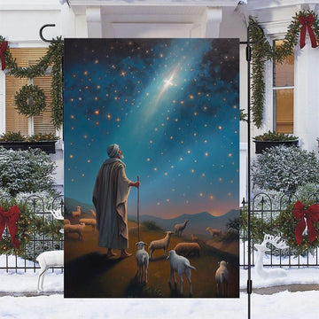 Starlit Journey to Bethlehem With Shepherd&#39;s Flag, Christian Christmas House Flag, Christmas Outdoor Decor Ideas