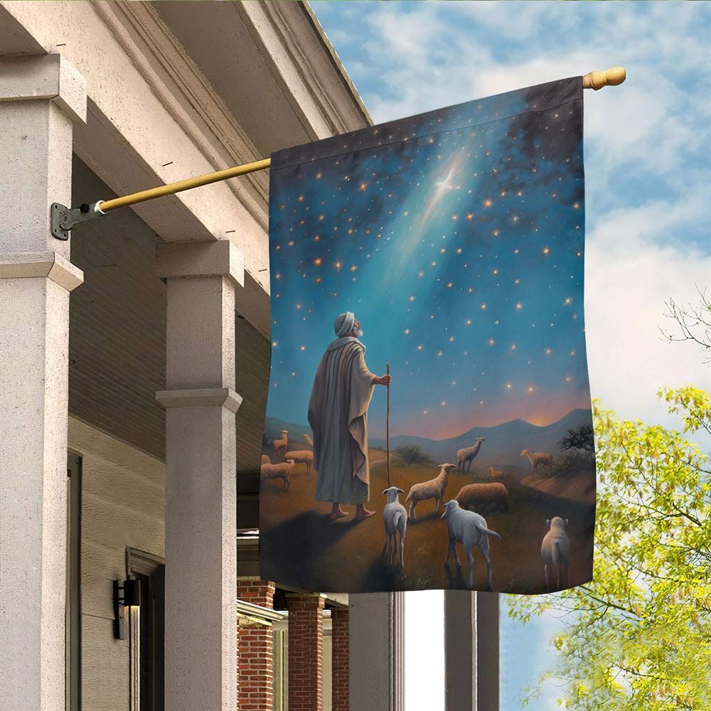 Starlit Journey to Bethlehem With Shepherd&#39;s Flag, Christian Christmas House Flag, Christmas Outdoor Decor Ideas