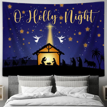 Starry Night Christmas - O Holy Night Tapestry Wall Art - Christian Wall Decor