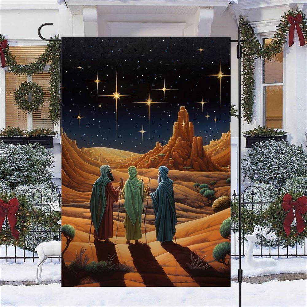 Starry Night Journey The Three Wise Men&#39;s Quest Flag, Christian Christmas House Flag, Christmas Outdoor Decor Ideas