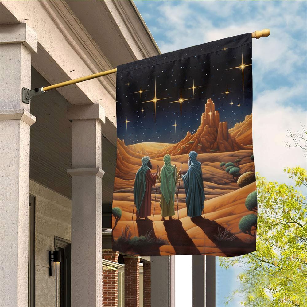 Starry Night Journey The Three Wise Men&#39;s Quest Flag, Christian Christmas House Flag, Christmas Outdoor Decor Ideas