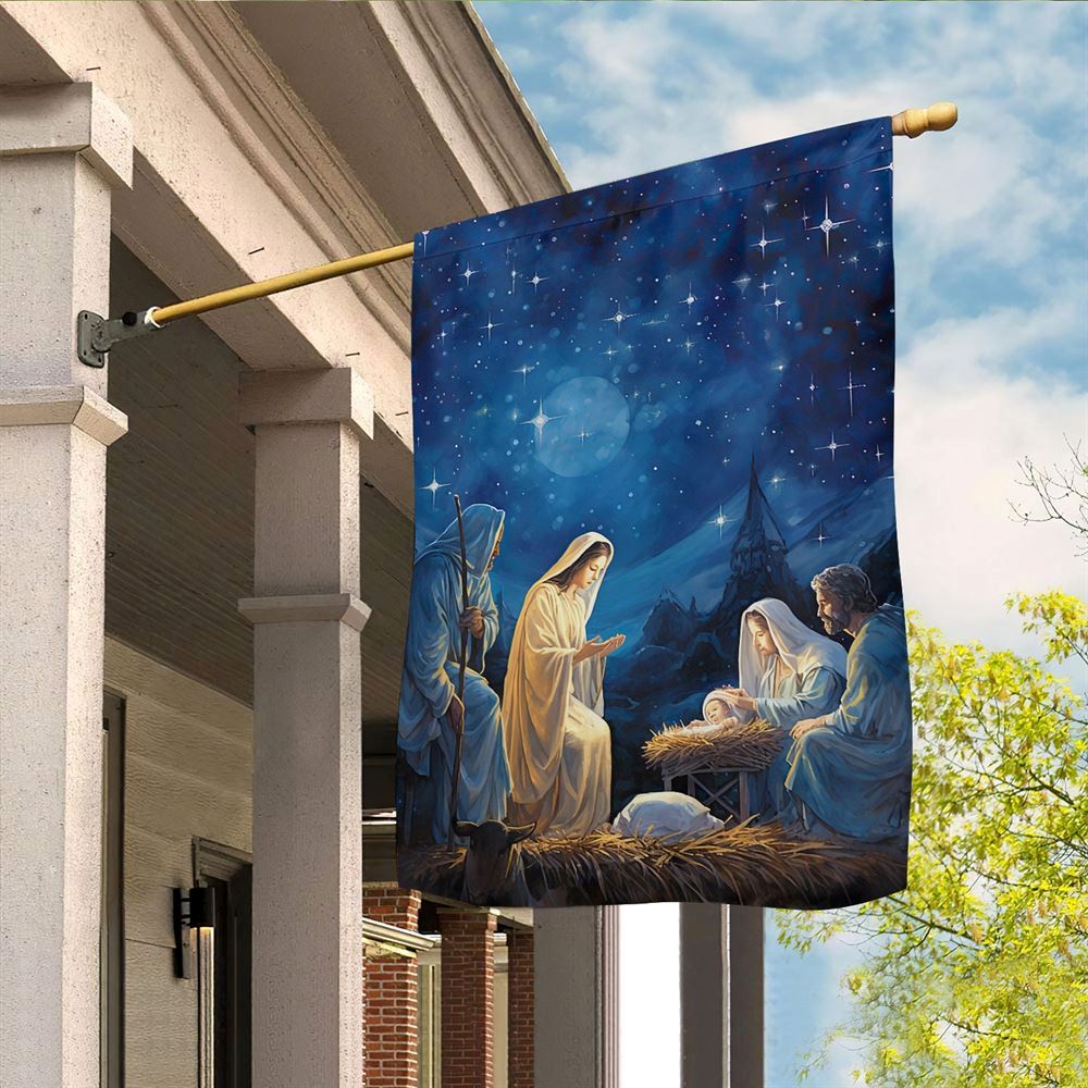 Starry Night Of Blessings The Holy Birth Flag, Christian Christmas House Flag, Christmas Outdoor Decor Ideas