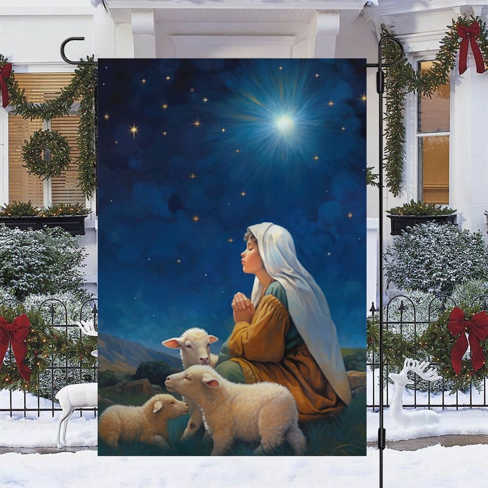 Starry Night Of Devotion Mary&#39;s Prayerful Moment Flag, Christian Christmas House Flag, Christmas Outdoor Decor Ideas