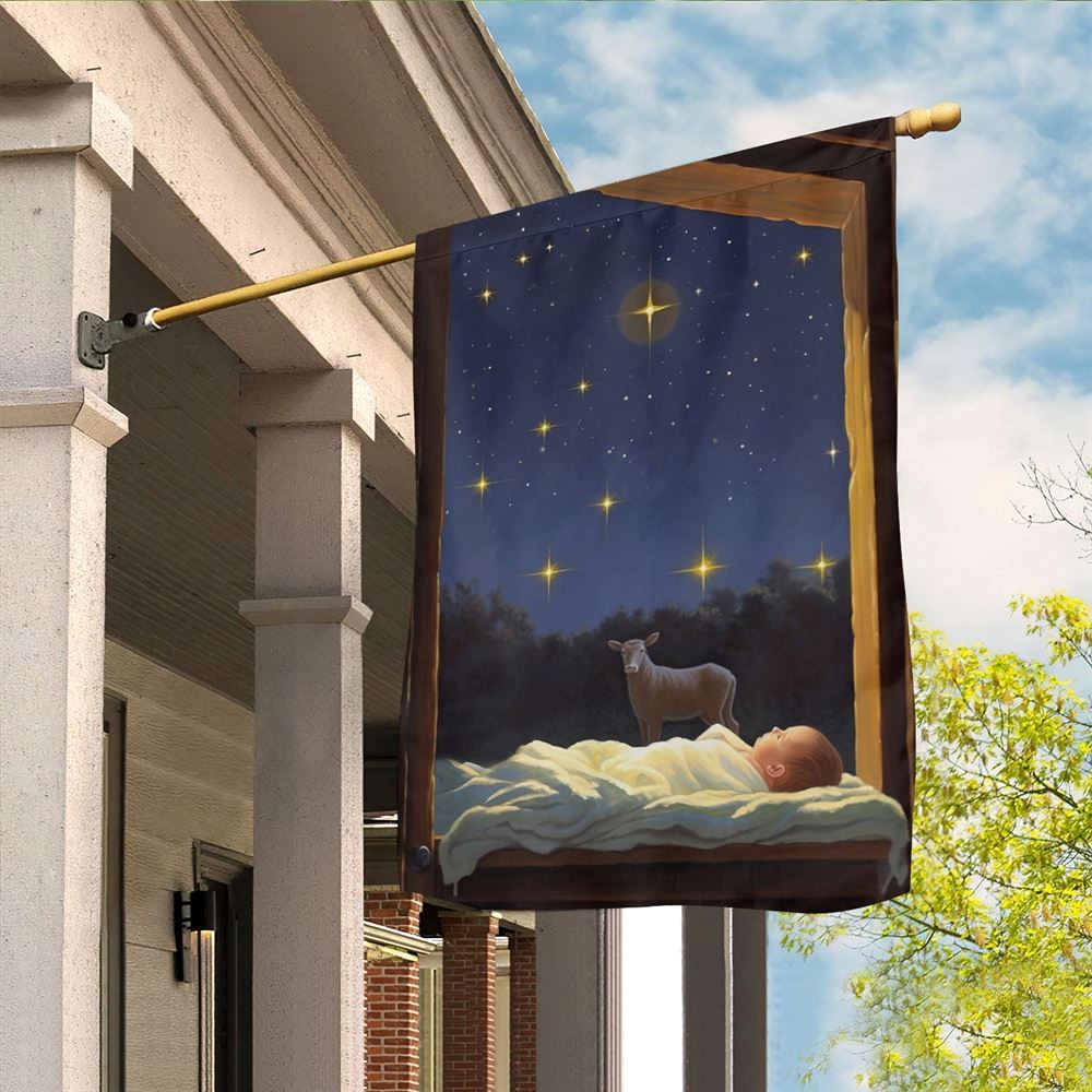 Starry Serenity The Newborn&#39;s Peaceful Slumber Flag, Christian Christmas House Flag, Christmas Outdoor Decor Ideas