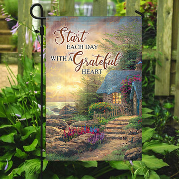 Start Each Day With A Grateful Heart Flag, Bible Verses, Garden Flag For Outside, Welcome Flag, Christian Flag, Scripture Flag, Garden Banner