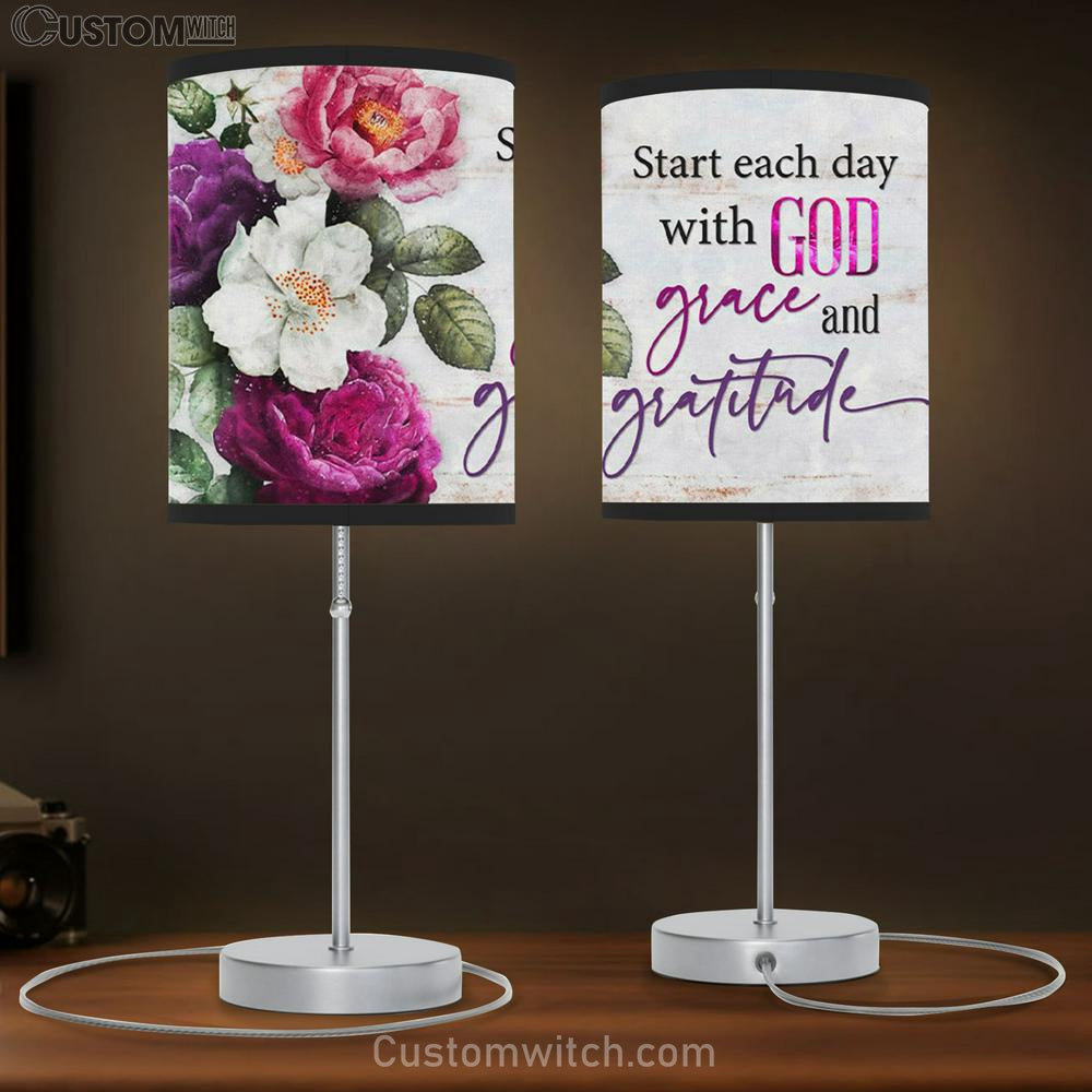 Start Each Day With God Grace And Gratitude - Flowers Painting - Table Lamp Gift - Christian Bedroom Decor