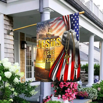 Start With Jesus American House Flag, Outdoor Religious Flags, Christian Flag, Scripture Flag, Garden Banner