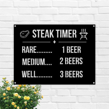Steak Timer Metal Beer Lover Sign, Home &amp; Bar Decor For Garage, Man Cave Craft Breweries Pubs Taverns Saloons And