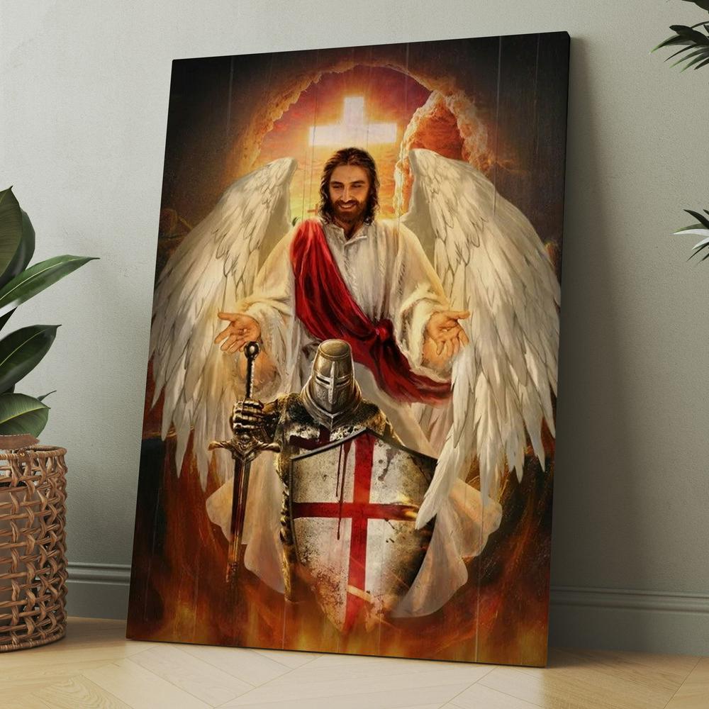 Stunning Angel Wings, Amazing Warrior, Jesus, Cross Canvas, Christmas Gift for Christian