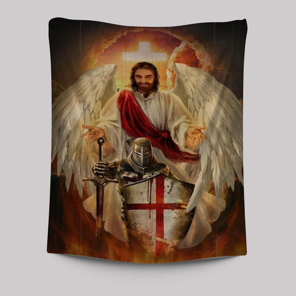 Stunning Angel Wings, Amazing Warrior, Jesus, Cross Tapestry