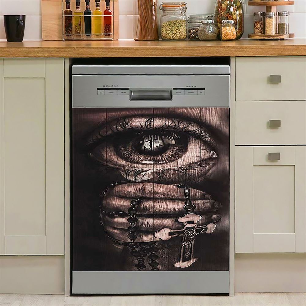 Stunning Eyes Jesus Calls Pray For Healing Cross Dishwasher Cover, Inspirational Dishwasher Wrap, Christian Kitchen Decoration
