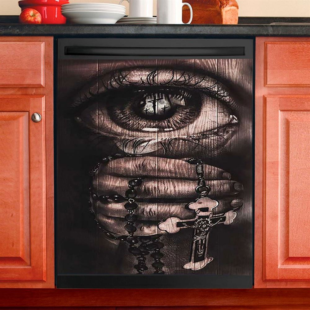 Stunning Eyes Jesus Calls Pray For Healing Cross Dishwasher Cover, Inspirational Dishwasher Wrap, Christian Kitchen Decoration