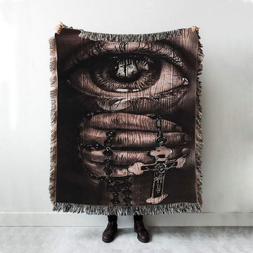 Stunning Eyes Jesus Calls Pray For Healing Cross Woven Blanket Print - Inspirational Woven Blanket Art - Christian Throw Blanket Home Decor