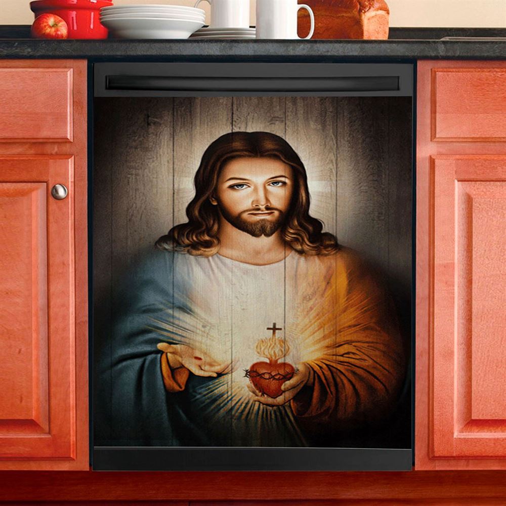 Stunning Heart Walking With Jesus Dishwasher Cover, Christian Dishwasher Wrap, Bible Verse Kitchen Decoration