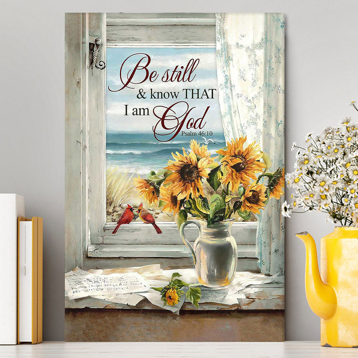 Sunflower Beach Be Still And Know That I Am God Canvas Art - Christian Art - Bible Verse Wall Art - Religious Home Decor