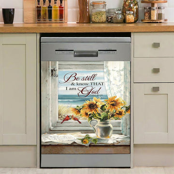 Sunflower Beach Be Still And Know That I Am God Dishwasher Cover, Christian Dishwasher Wrap, Bible Verse Kitchen Decoration