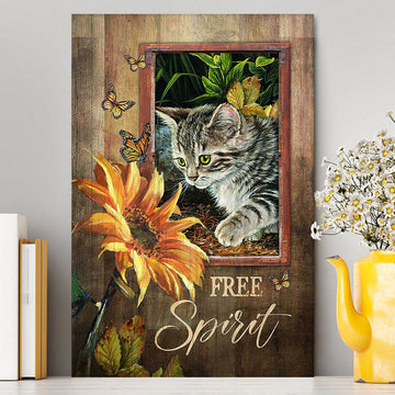 Sunflower Butterfly Cat Free Spirit Canvas Art - Christian Art - Bible Verse Wall Art - Religious Home Decor