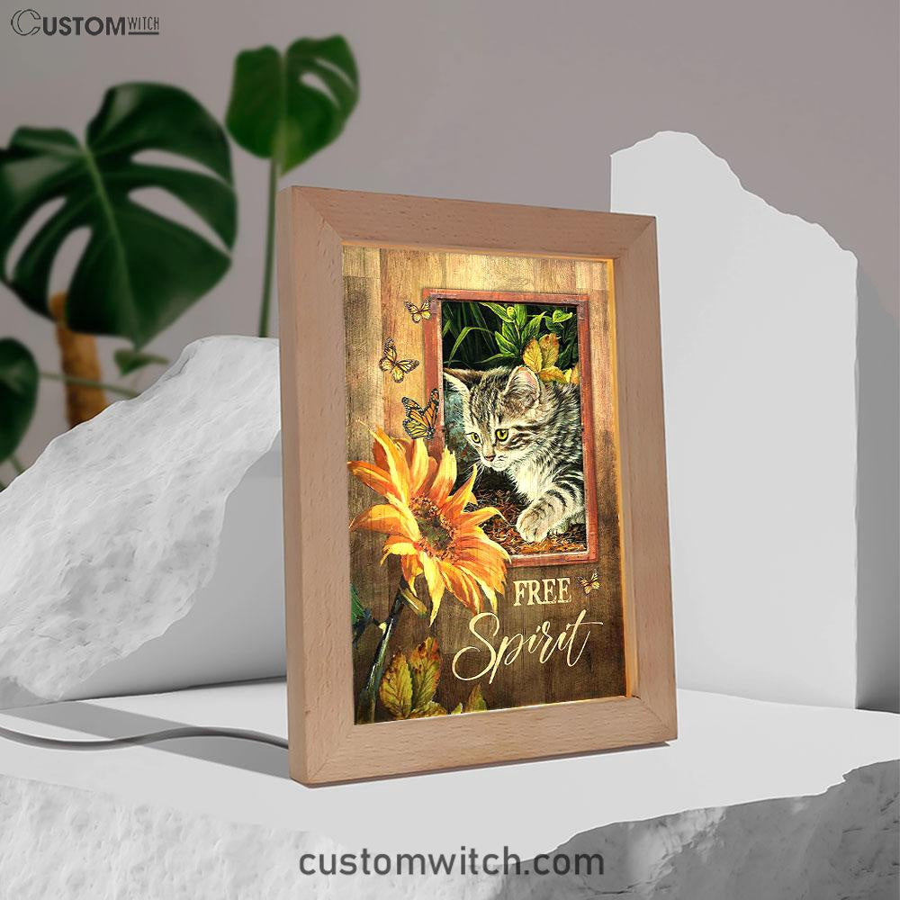 Sunflower Butterfly Cat Free Spirit Frame Lamp Art - Christian Art - Bible Verse Art - Religious Home Decor