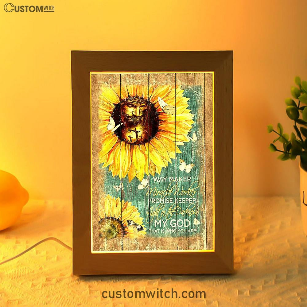 Sunflower Butterfly Way Maker Promise Keeper My Savior Frame Lamp Art - Christian Art - Bible Verse Art - Religious Home Decor