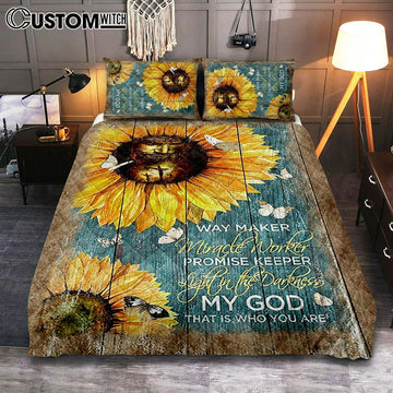 Sunflower Butterfly Way Maker Promise Keeper My Savior Quilt Bedding Set Art - Christian Art - Bible Verse Bedroom - Religious Home Decor