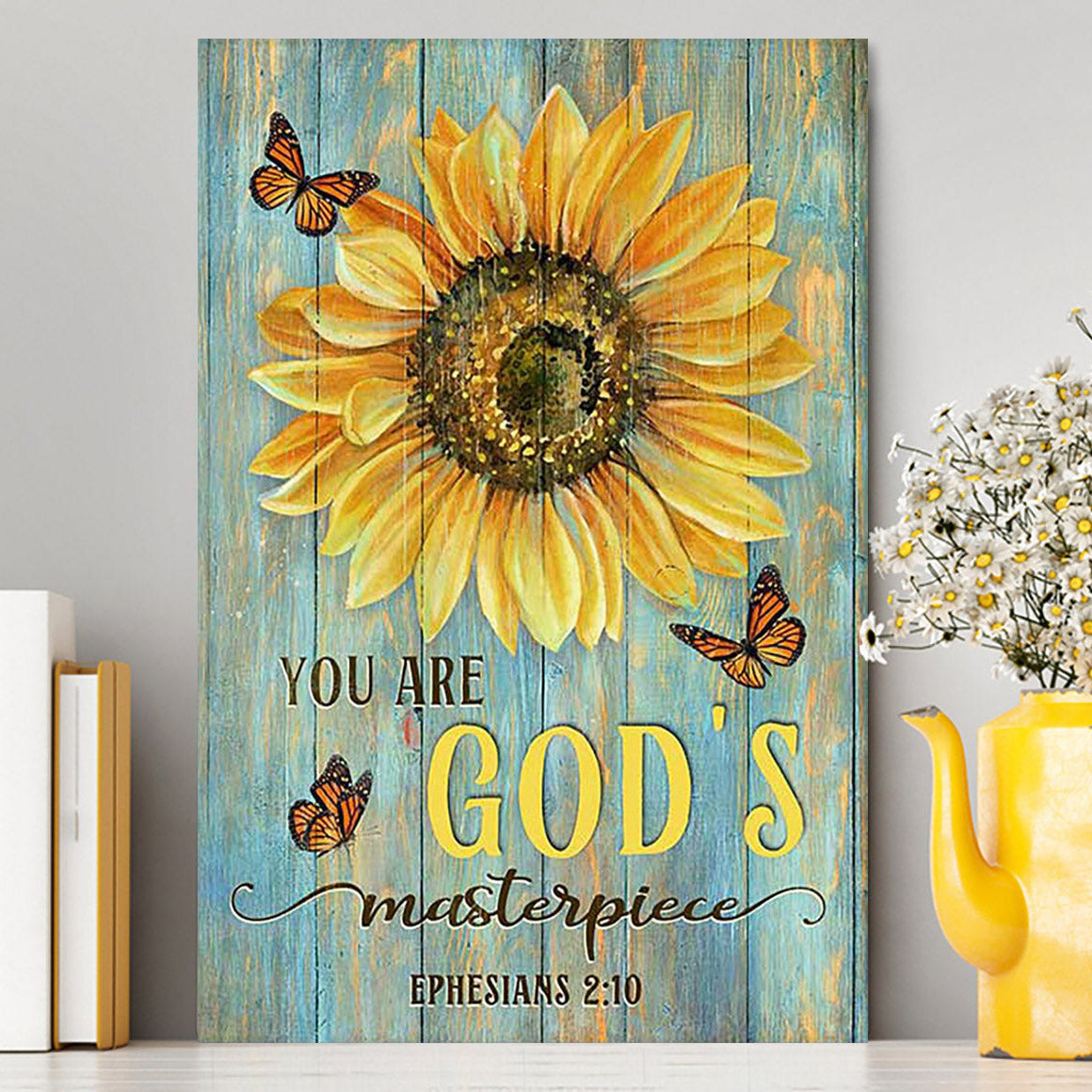 Sunflower Butterfly You Are God&#39;s Masterpiece Canvas Print - Inspirational Canvas Art - Christian Wall Art Home Decor