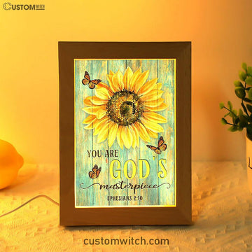 Sunflower Butterfly You Are God&#39;s Masterpiece Frame Lamp Print - Inspirational Frame Lamp Art - Christian Art Home Decor