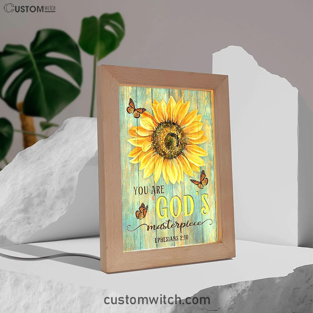 Sunflower Butterfly You Are God&#39;s Masterpiece Frame Lamp Print - Inspirational Frame Lamp Art - Christian Art Home Decor