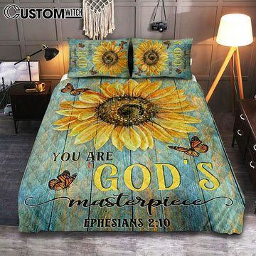 Sunflower Butterfly You Are God&#39;s Masterpiece Quilt Bedding Set Print - Inspirational Quilt Bedding Set Art - Christian Bedroom Home Decor