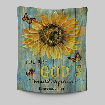 Sunflower Butterfly You Are God&#39;s Masterpiece Tapestry Print - Inspirational Tapestry Art - Christian Wall Art Home Decor