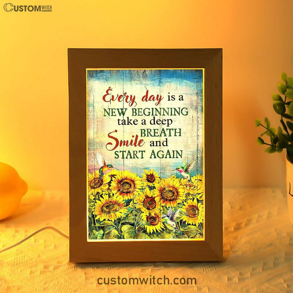 Sunflower Every Day Is A New Beginning Frame Lamp Art - Christian Art - Bible Verse Art - Religious Home Decor