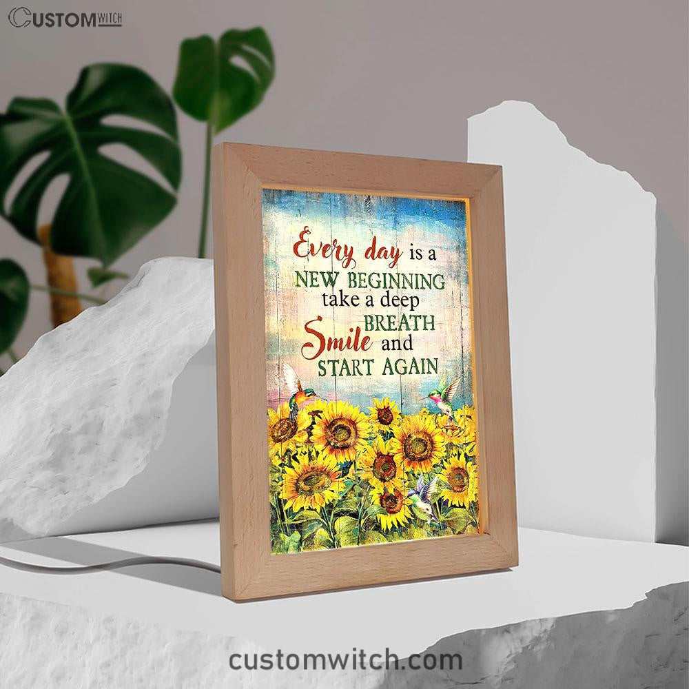 Sunflower Every Day Is A New Beginning Frame Lamp Art - Christian Art - Bible Verse Art - Religious Home Decor
